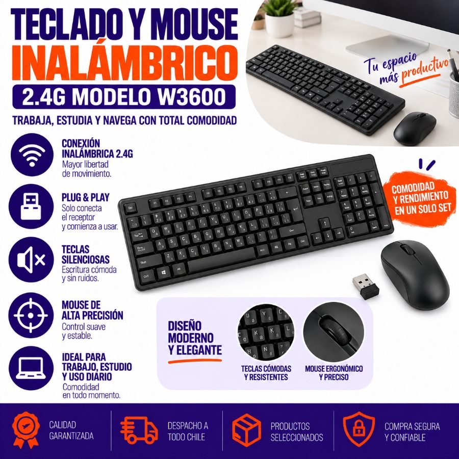 Teclado y mouse inalámbrico 2.4g w3600 mayorista — imagen 3