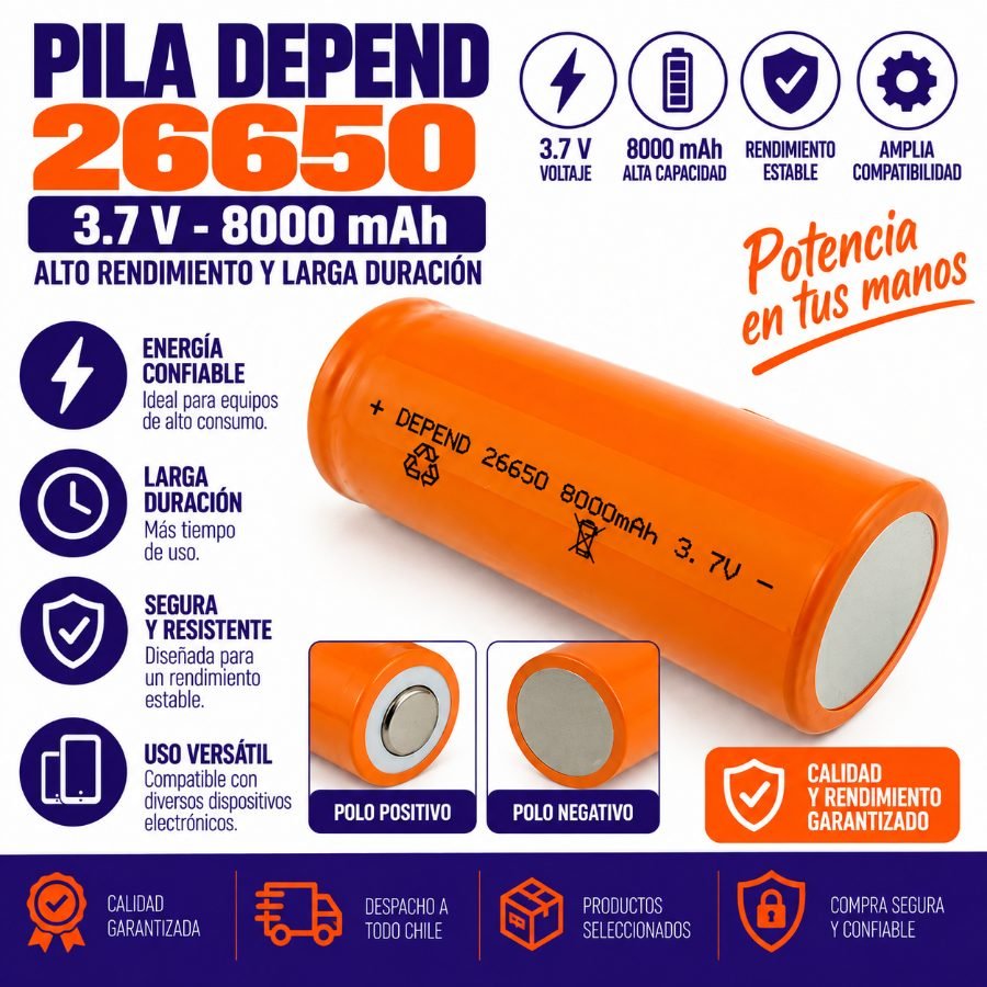 Pila marca depend plana modelo 26650 de 3.7 volt a 8000 mah, set x 1 mayorista — imagen 5