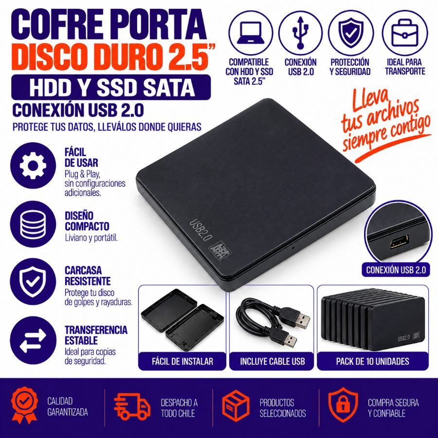 Cofre porta disco duro 2.5 hdd y ssd sata con conexion 2.0 - pack de 10 unidades mayorista — imagen 7