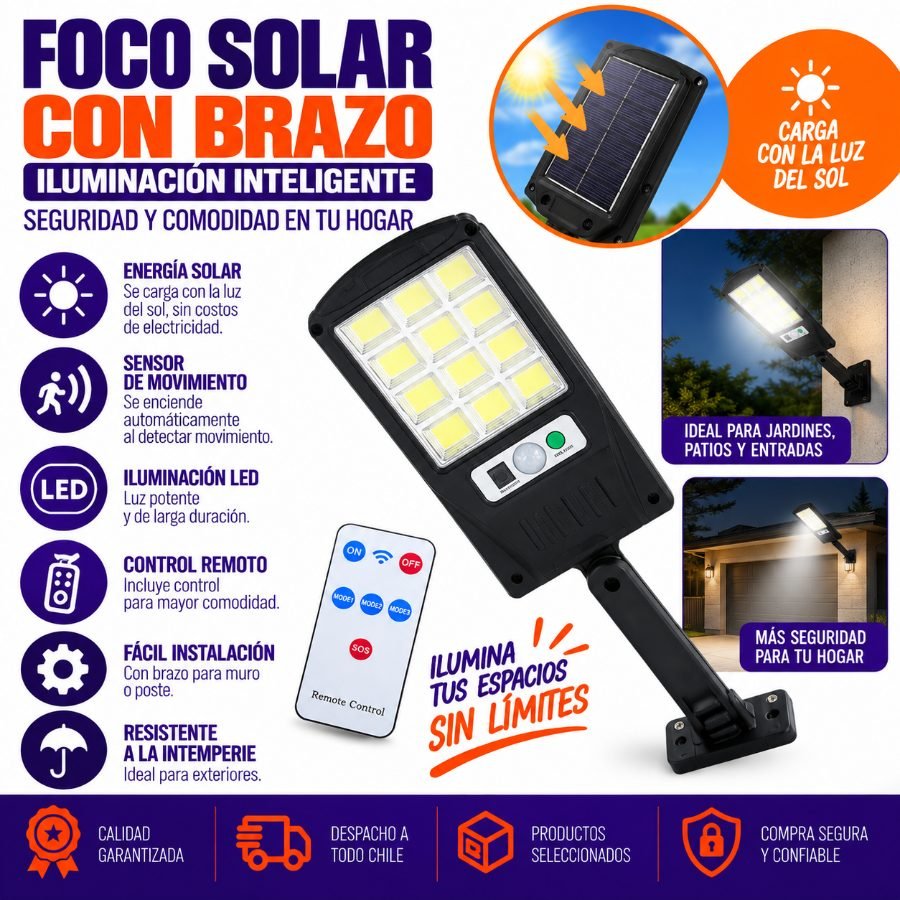 Foco con brazo solar modelo bk-120-b de 12 led cob en 12 placas, pvc. mayorista — imagen 3