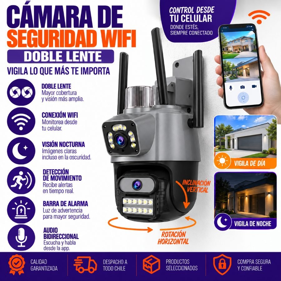 Cámara de seguridad binocular wifi con doble lente y barra de alarma inferior mayorista — imagen 3