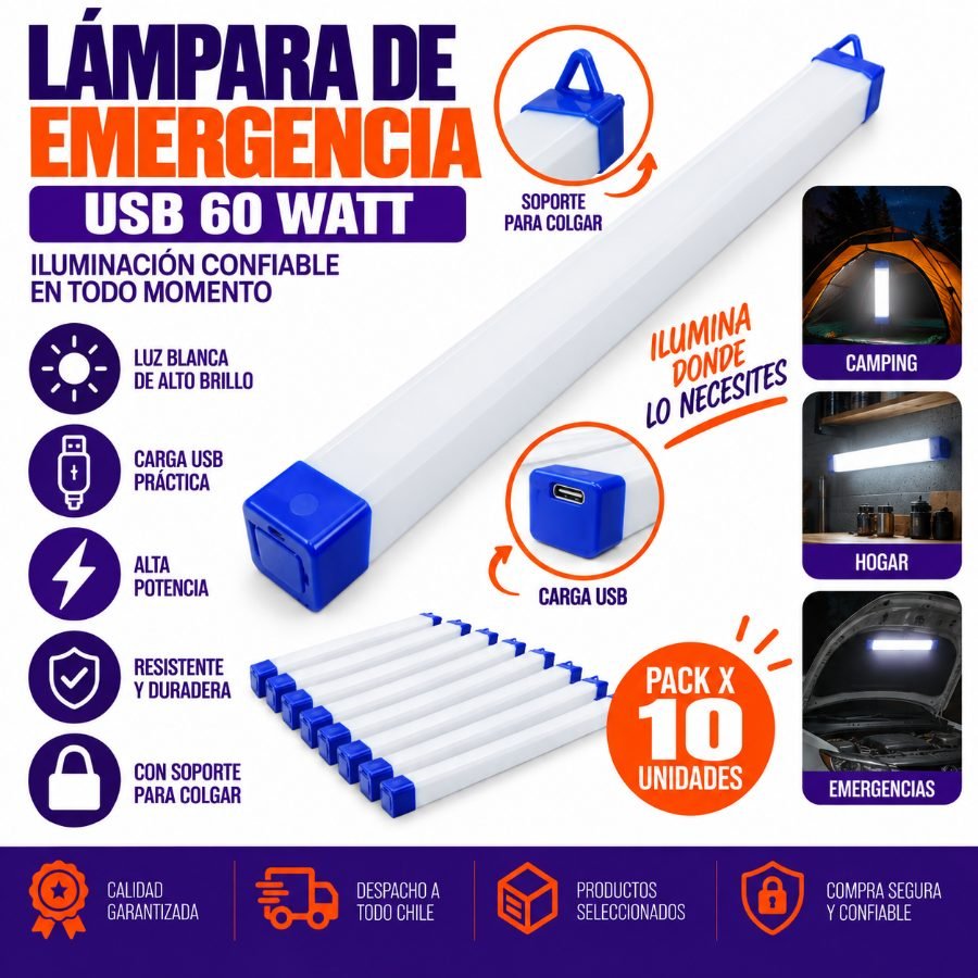 Lampara de emergencia usb, 60 watt, marca cbk, modelo bk-500. - pack de 10 unidades mayorista — imagen 12