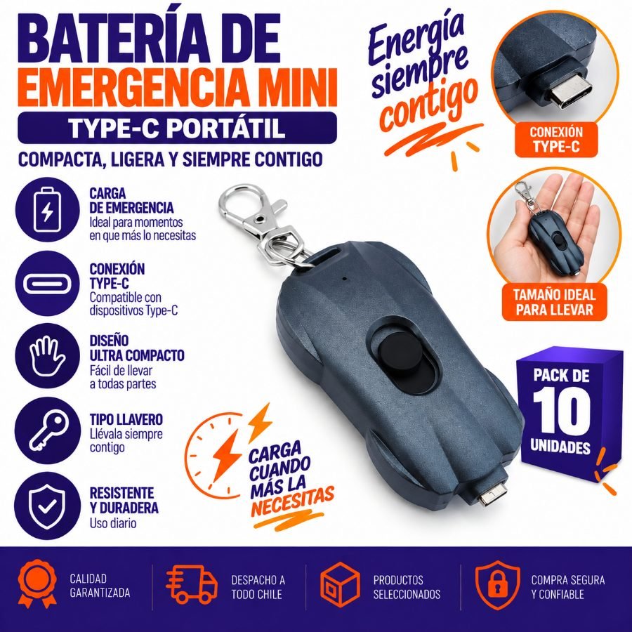 Bateria de emergencia mini type -c portable tipo llavero - pack de 10 unidades mayorista — imagen 12