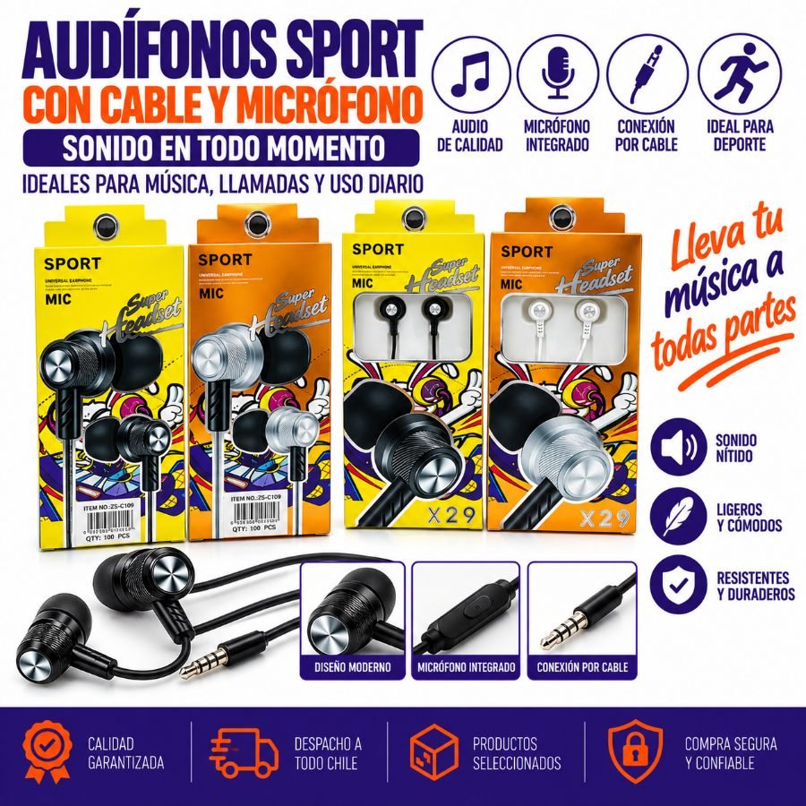 Audífono sport con cable y micrófono mayorista — imagen 3