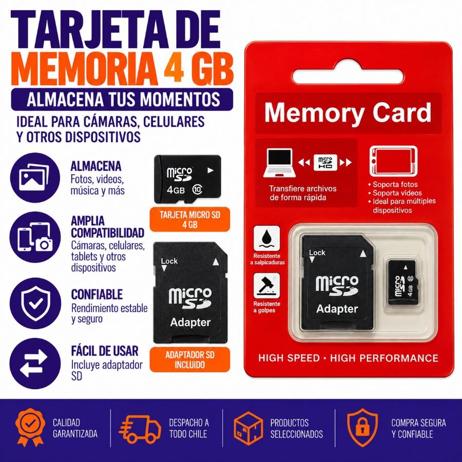 TARJETA DE MEMORIA 4G 1 PZA por mayor en Chile