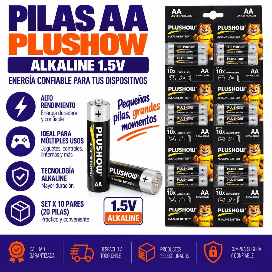 Pila marca plushow tipo aa set x 10 pares alkaline de 1.5 volt mayorista — imagen 5