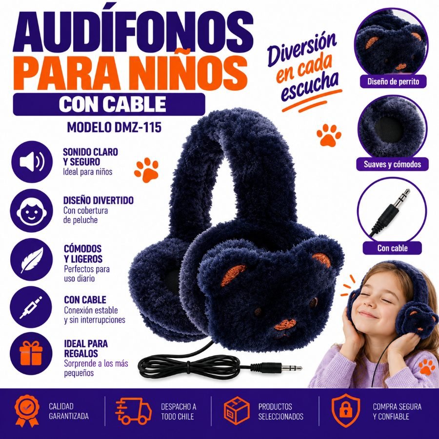 Audifonos para niños con cable modelo dmz-115. peluche perrito. mayorista — imagen 3
