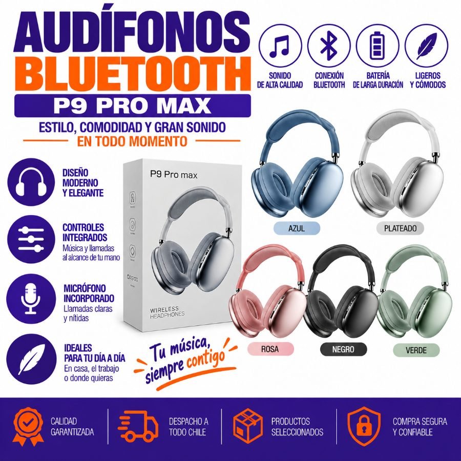 Audifonos bluetooth p9 pro max mayorista — imagen 3