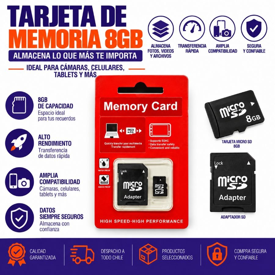 TARJETA DE MEMORIA 8G 1 PZA por mayor en Chile