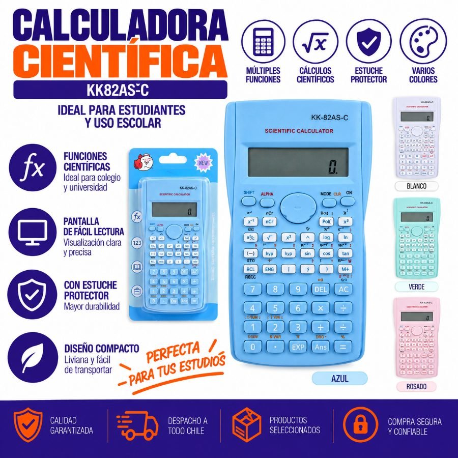 Calculadora Científica KK82AS-C en Colores Pastel con Estuche Protector 15cm x 7.7cm por mayor en Chile