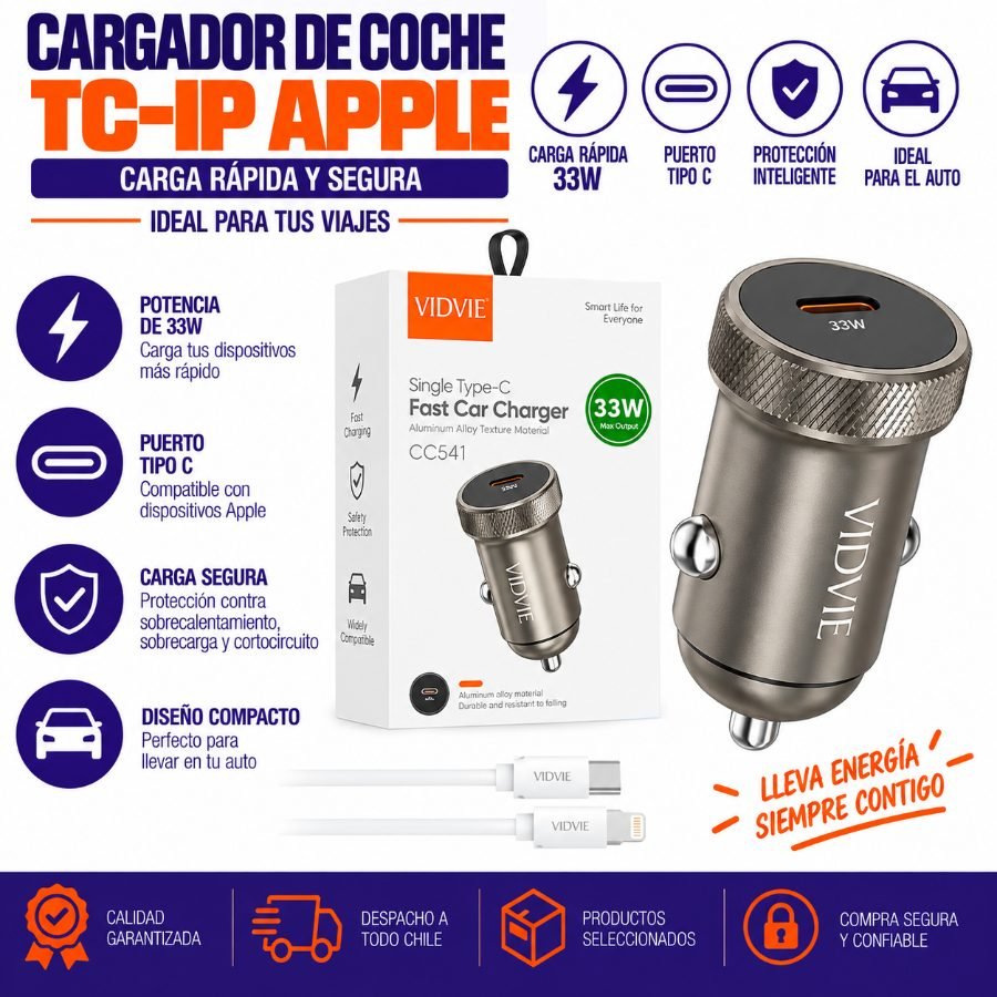 Cargador de Coche TC-IP Apple 1PZA por mayor en Chile