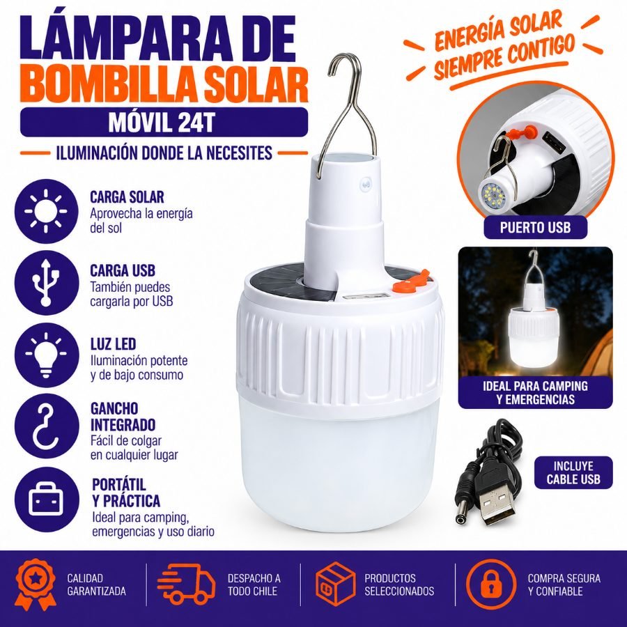 Lámpara de bombilla solar móvil 24T 1PZA por mayor en Chile