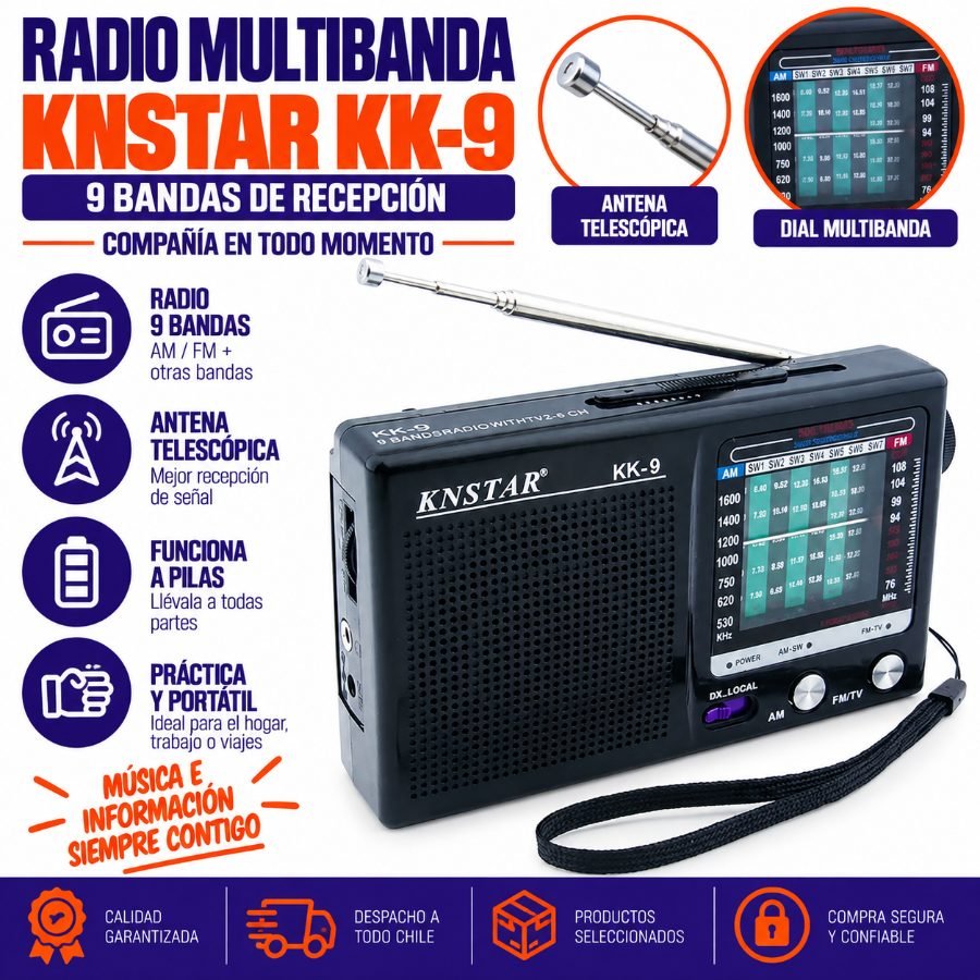 Radio Multibanda Marca KNSTAR Modelo KK-9, A Pilas 13.1 cm x 7.7 cm x 3 cm por mayor en Chile