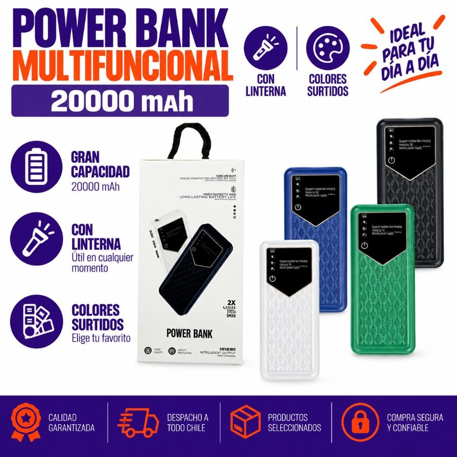 POWER BANK MULTIFUNCIONAL 20000 MAH por mayor en Chile
