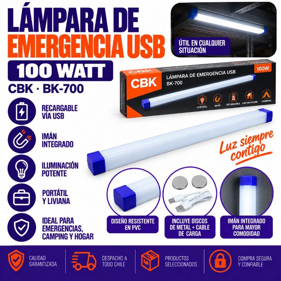 Lampara de emergencia usb, 100 watt, marca cbk, modelo bk-700. mayorista — imagen 12