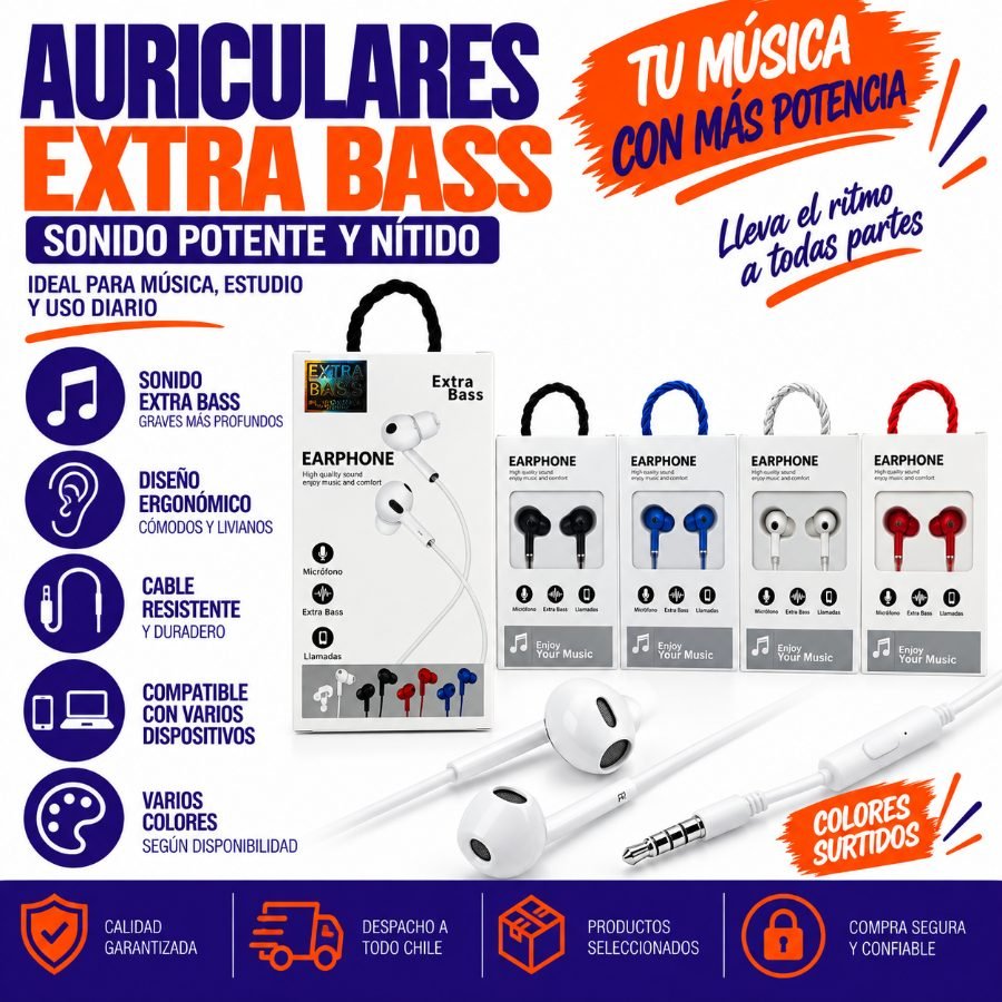 AURICULARES EXTRA BASS 1 PZA por mayor en Chile