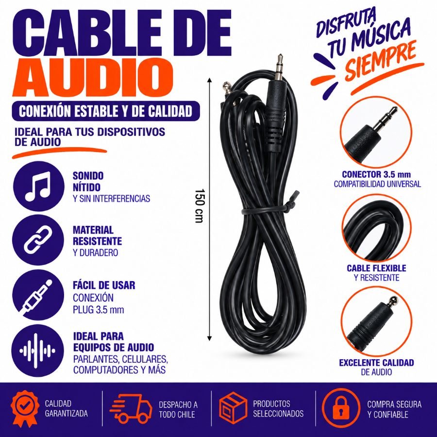 Cable de Audio  1.5M por mayor en Chile