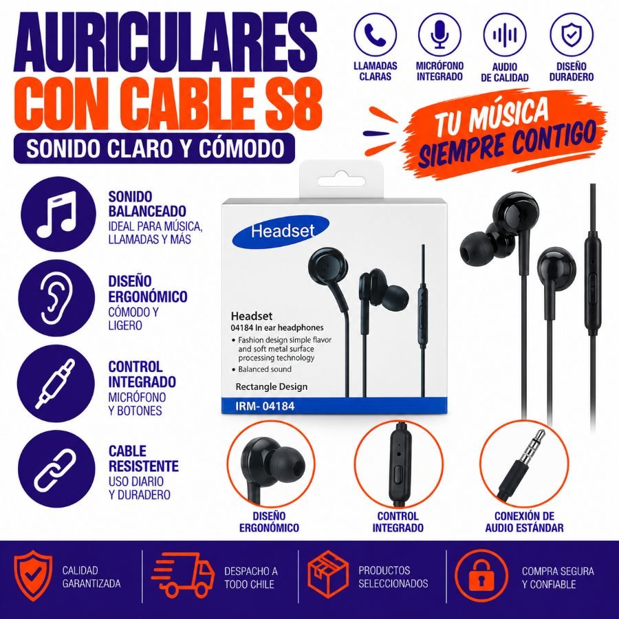 Auriculares con Cable S8 Autoinstalados 1 PZA por mayor en Chile