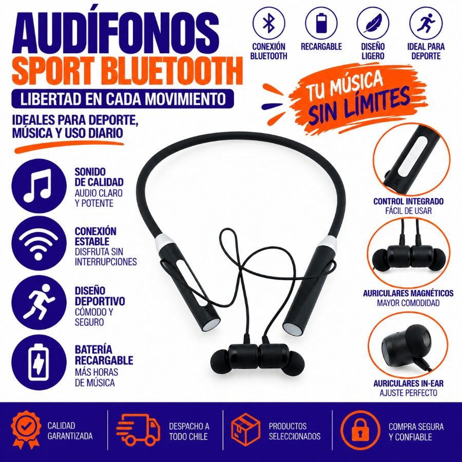 Audifonos Sport Bluetooth Modelo T14 Recargables. 14 cm x 17.5 cm x 1.3 cm por mayor en Chile