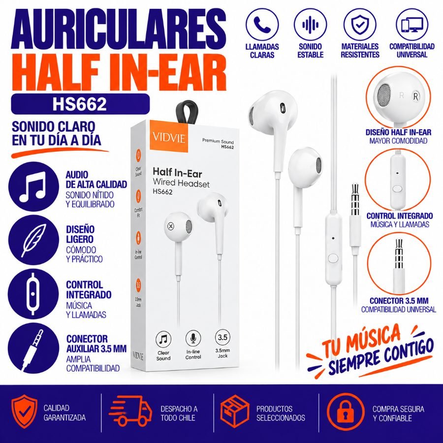 Auriculares tipo half in-ear hs662 con conector mayorista — imagen 3