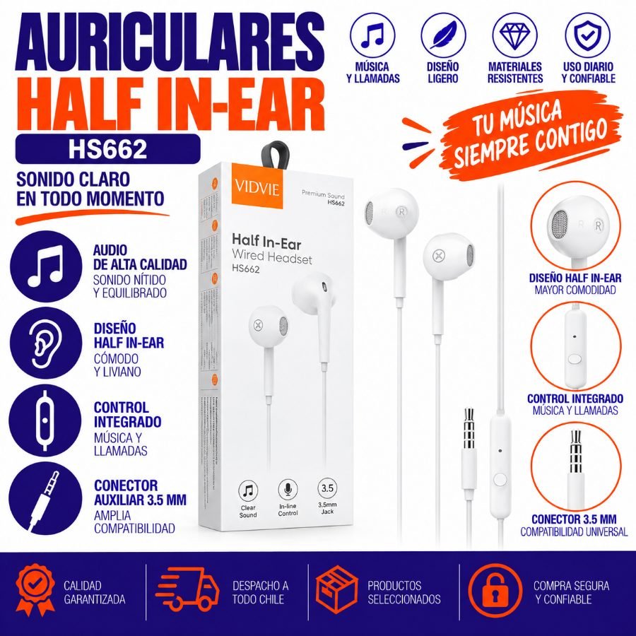 Auriculares Tipo Half In-Ear HS662 con Conector 1PZA por mayor en Chile