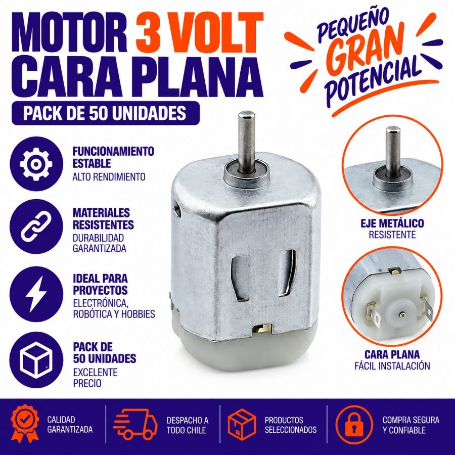 Motor 3 Volt. Cara Plana. - Pack de 50 unidades 3,5 cm x 2 cm x 4,5 cm por mayor en Chile