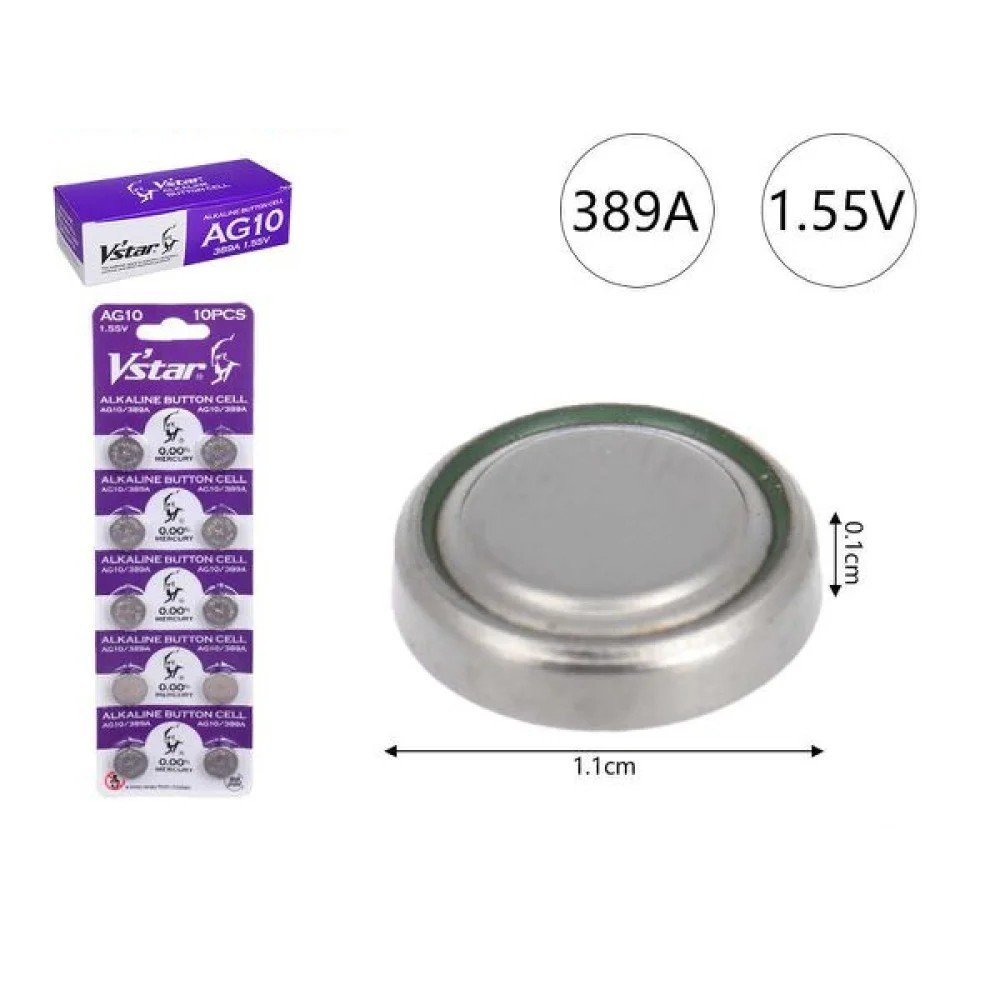 PILA ALCALINA DE BOTON 10 PZA-1,55 V-11 X O,1 CM por mayor en Chile