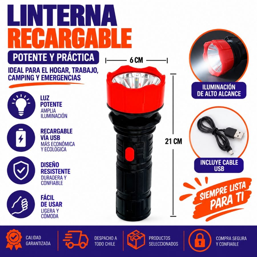 LINTERNA RECARGABLE 21 X 6 CM por mayor en Chile