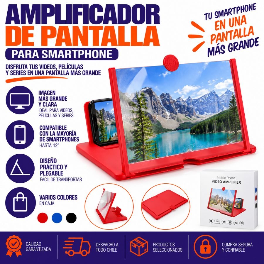 Amplificador Pantalla Para Smartphone Hasta 12”. 3 Colores En Caja. 26cm x 17cm por mayor en Chile