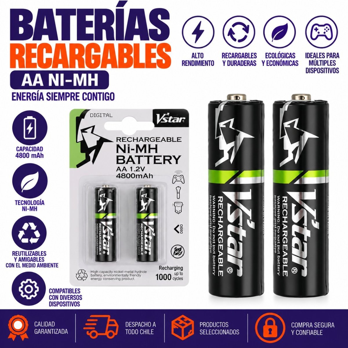 BATERIA RECARGABLE DOBLE A 1 PAR por mayor en Chile