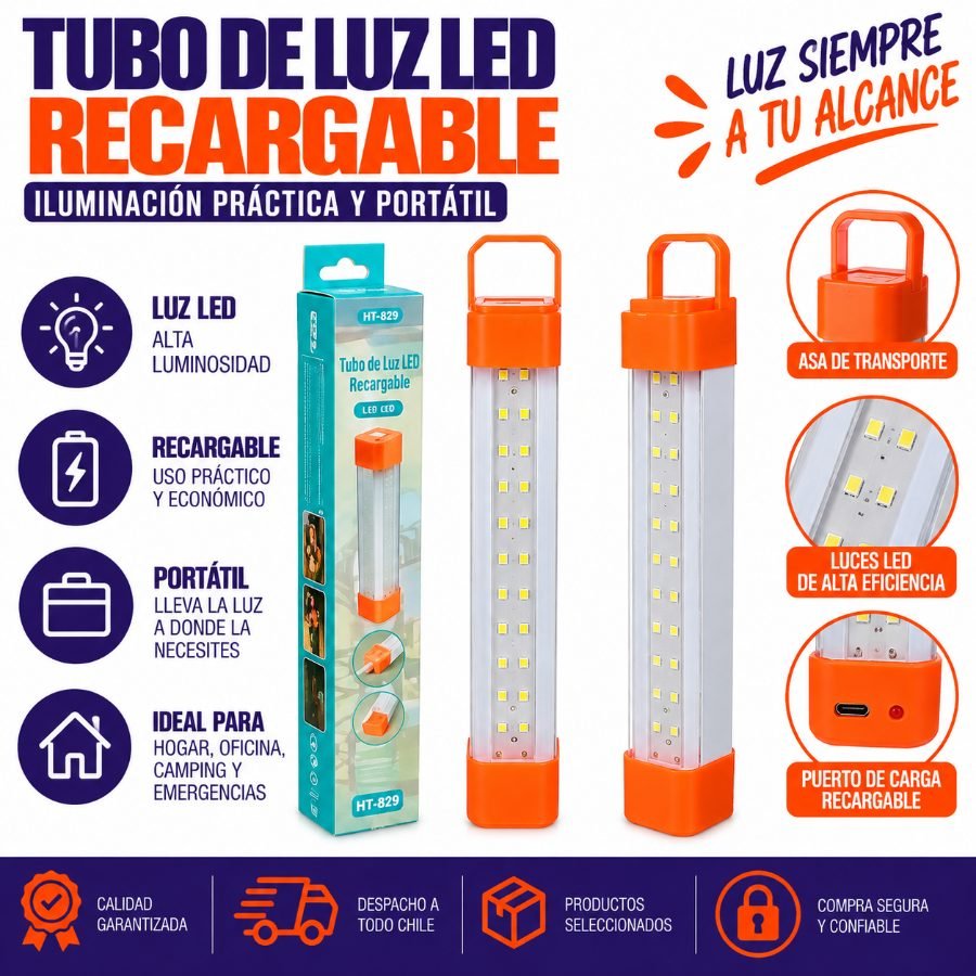 Tubo de luz LED recargable  17cm x 2.7cm por mayor en Chile