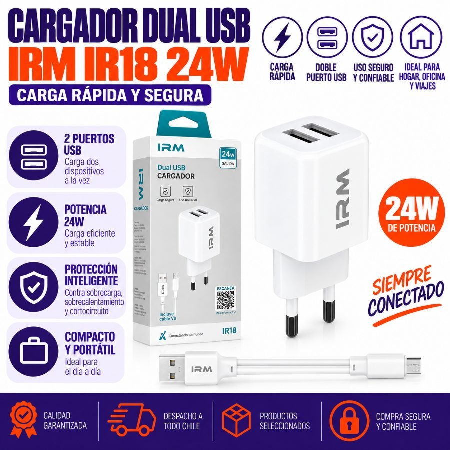 Cargador Dual USB IRM IR18 - 24W 24W por mayor en Chile