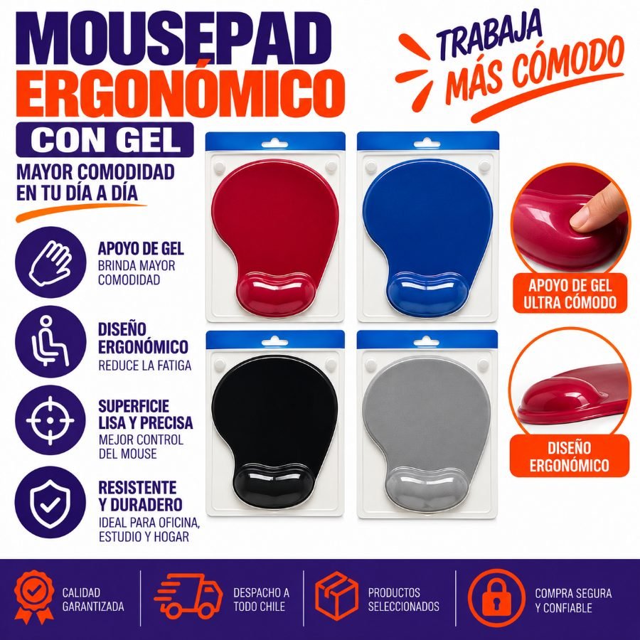 Mousepad con Gel Ergonómico 1 Pza por mayor en Chile