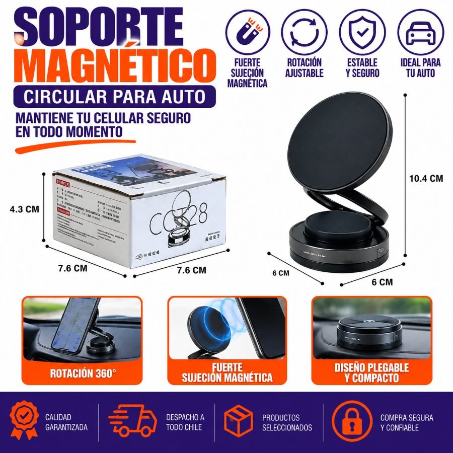 Soporte Magnético Circular para Auto 6CM · 10.4CM por mayor en Chile