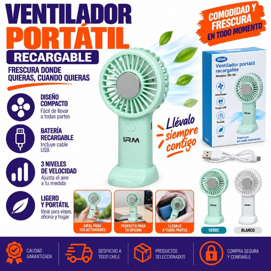Ventilador portátil recargable modelo irm sd-56 mayorista — imagen 3