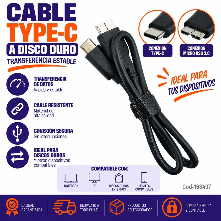 Cable Type-C A Disco Duro 3.0, 40 Cm Longitud por mayor en Chile
