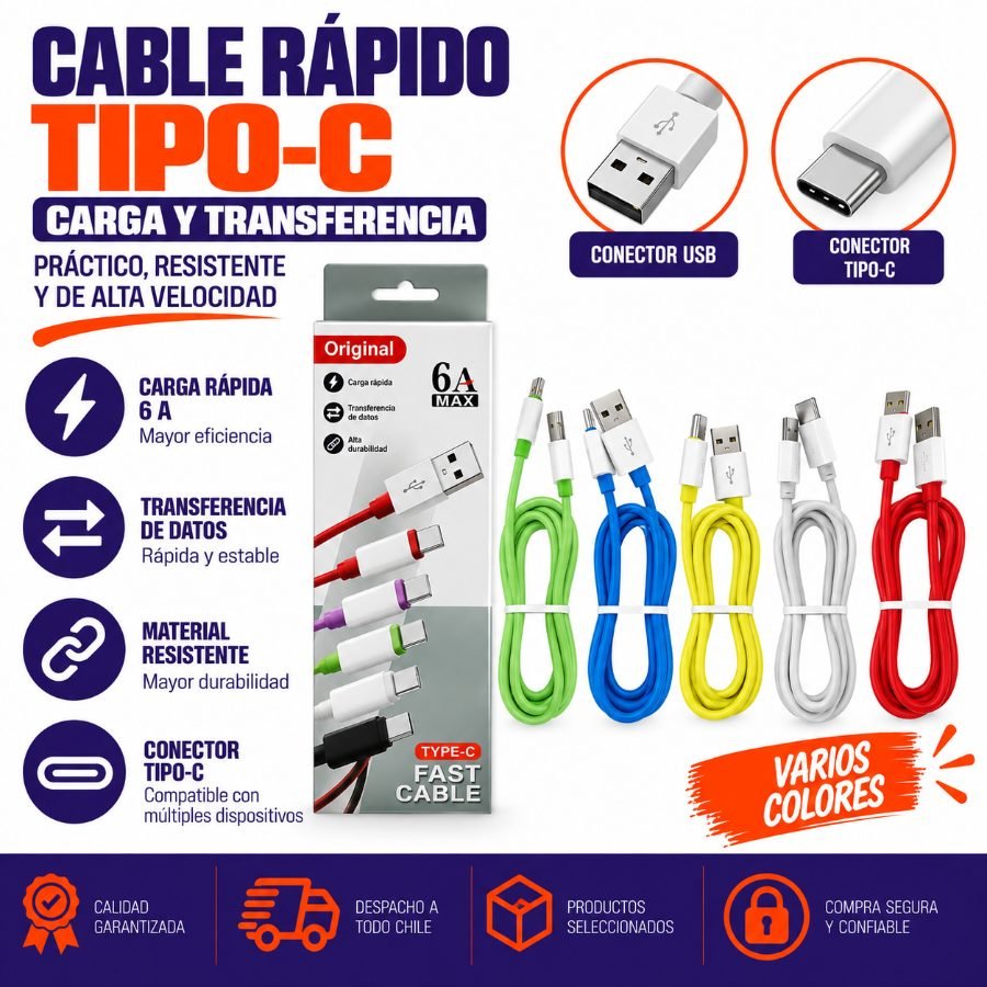 CABLE RAPIDO TIPO C 1 PZA por mayor en Chile