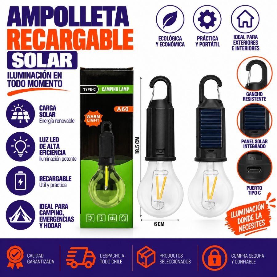 AMPOLLETA RECARGABLE-SOLAR 18,5 X 6 CM por mayor en Chile