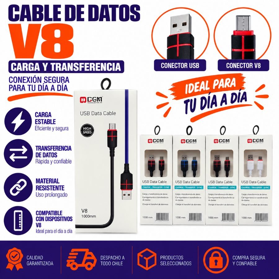 CABLE DE DATOS V8 1 PZA por mayor en Chile