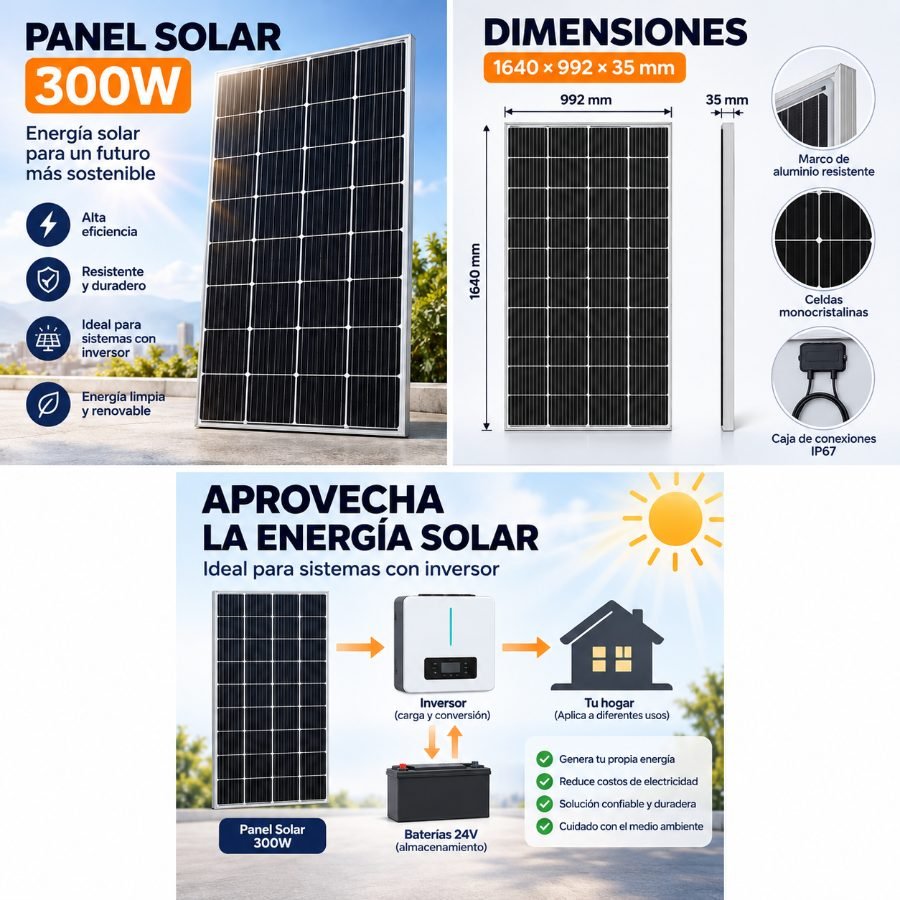 Panel solar monocristalino 300w de 164 x 99,2 cm para inversor mayorista — imagen 2