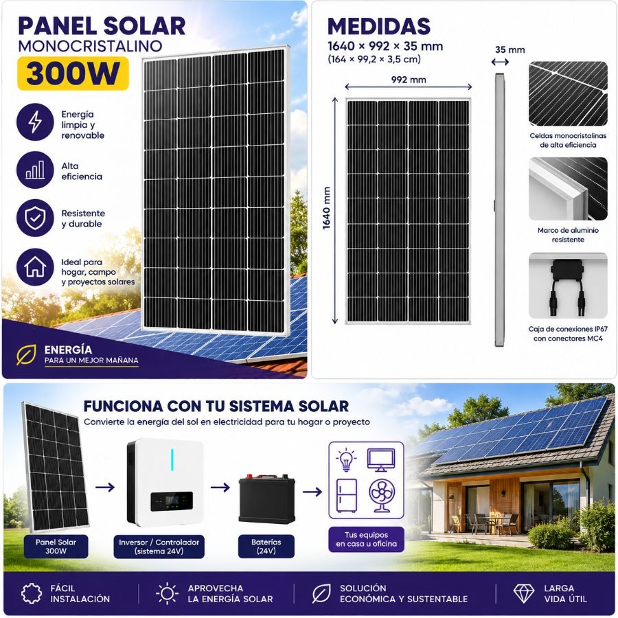 Panel solar monocristalino 300w de 164 x 99,2 cm para inversor mayorista — imagen 4