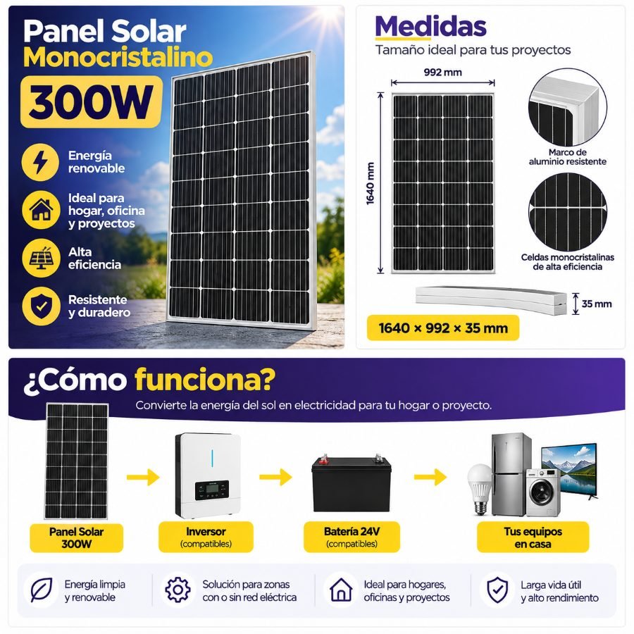 Panel solar monocristalino 300w de 164 x 99,2 cm para inversor mayorista — imagen 3