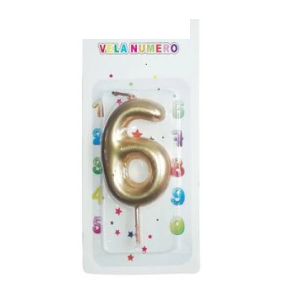 VELA DE CUMPLEAÑOS # 6-DORADA 1 PZA por mayor en Chile