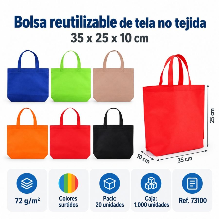 Bolsa Reutilizable de Tela No Tejida 35 x 25 x 10 cm - Paquete de 20 Unidades 35 x 25 x 10 cm · paquete de 20 unidades por mayor en Chile