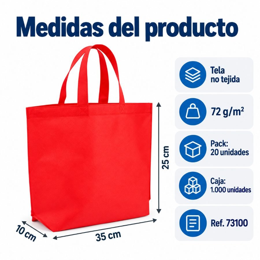 Bolsa reutilizable de tela no tejida 35 x 25 x 10 cm - paquete de 20 unidades mayorista — imagen 3