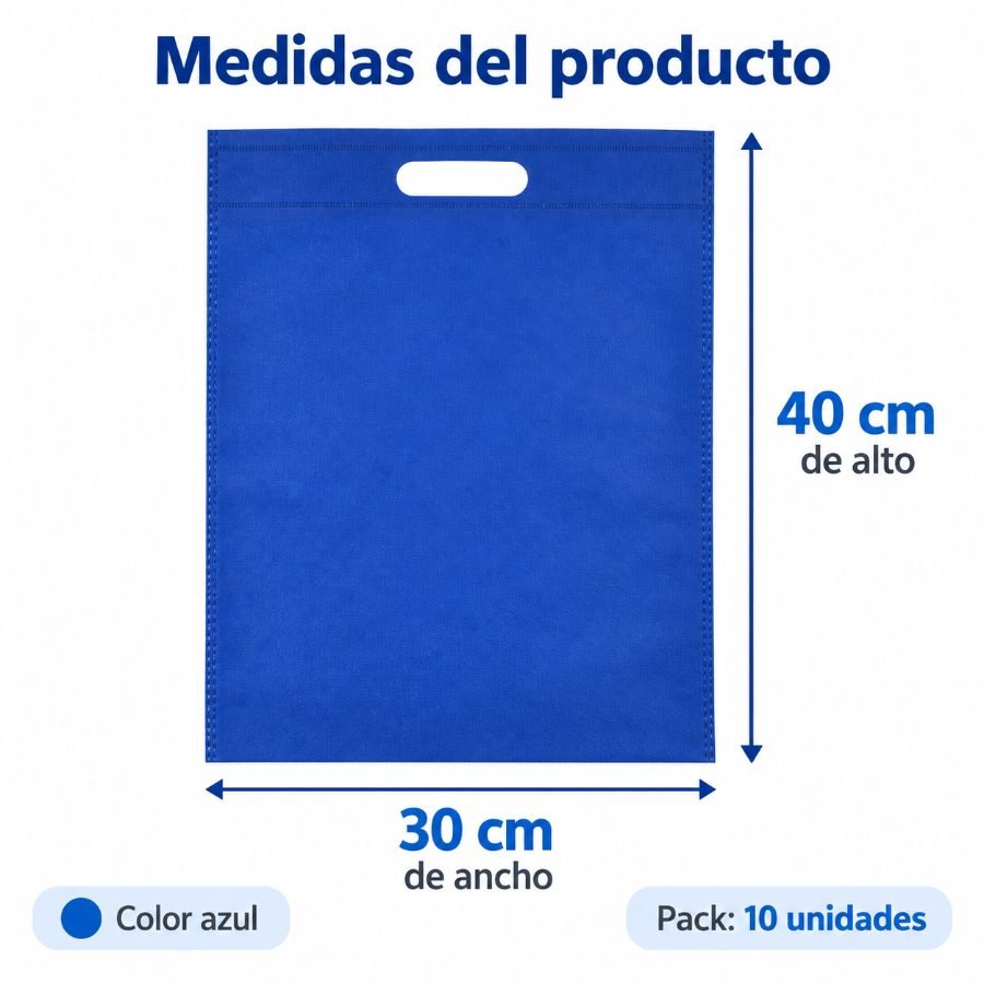 Bolsa azul de tela no tejida con asa troquelada 30 x 40 cm - paquete de 10 unidades mayorista — imagen 3