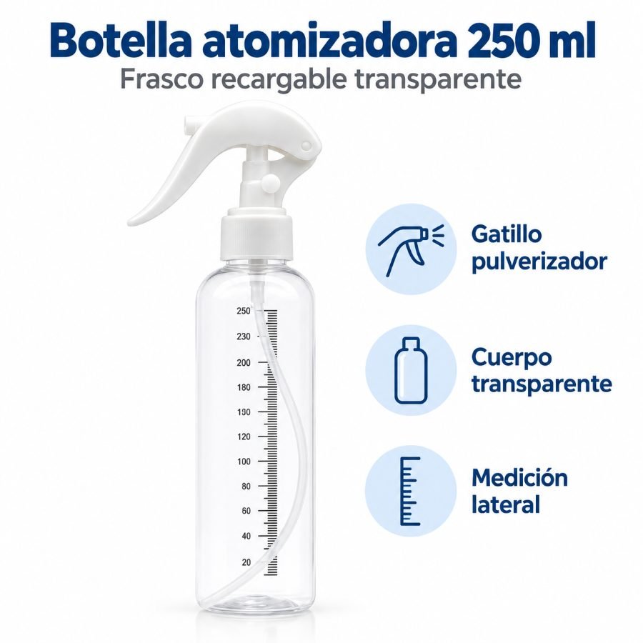 Botella Atomizadora con Gatillo 250ml Transparente para Líquidos 250ml por mayor en Chile