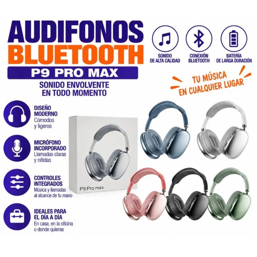 AUDIFONOS BLUETOOTH P9 PRO MAX 1 PZA por mayor en Chile