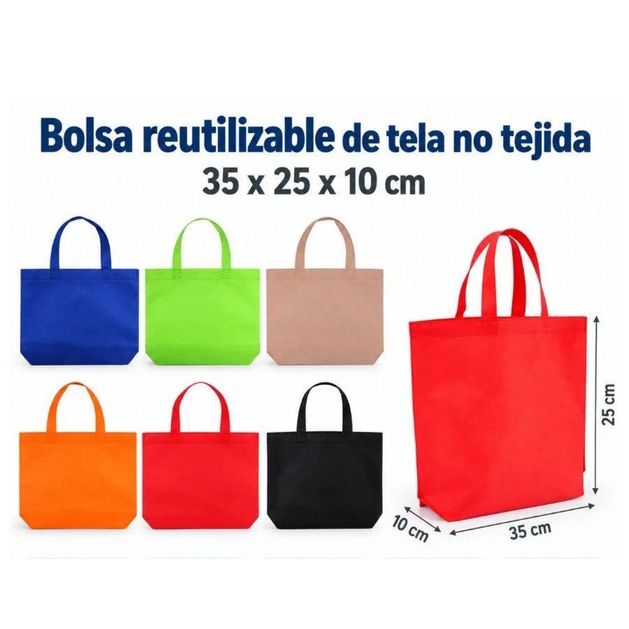 Bolsa Reutilizable de Tela No Tejida 35 x 25 x 10 cm - Paquete de 20 Unidades 35 x 25 x 10 cm - 1 COLOR por mayor en Chile