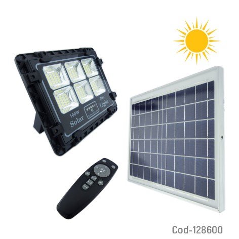 Proyector Solar LED 100Watt, Con Panel, 144 LED, 6 Placas, Control Remoto. En Caja. por mayor - Electronica por mayor